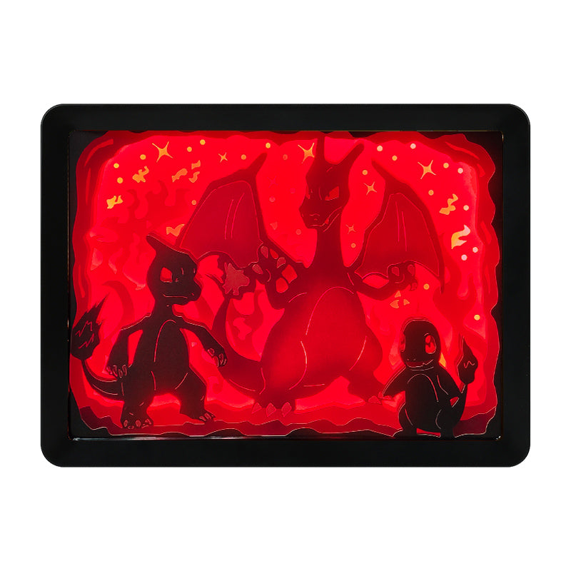 Pokemon Charmander Anime Light Box Paper Craving Lamp(Black Shadow Box Frame)