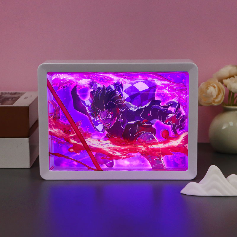 Devil-Slayer Anime Light Box Paper Craving Lamp(Black Shadow Box Frame)