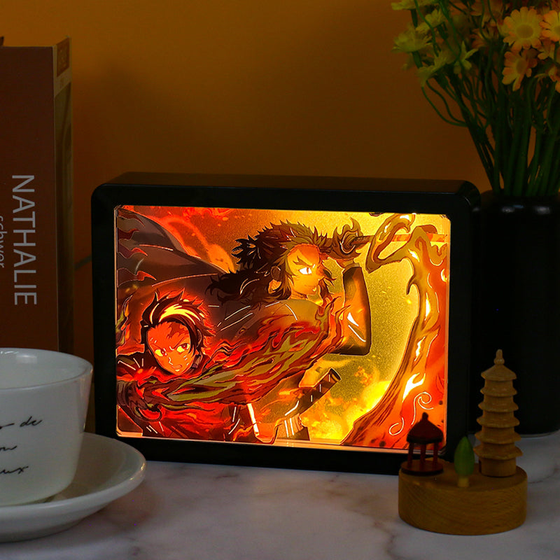 Demon Slayer on X Anime Light Box Paper Craving Lamp(Black Shadow Box Frame)