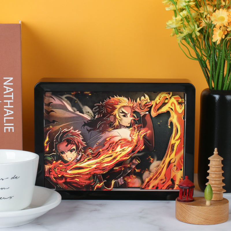 Demon Slayer on X Anime Light Box Paper Craving Lamp(Black Shadow Box Frame)