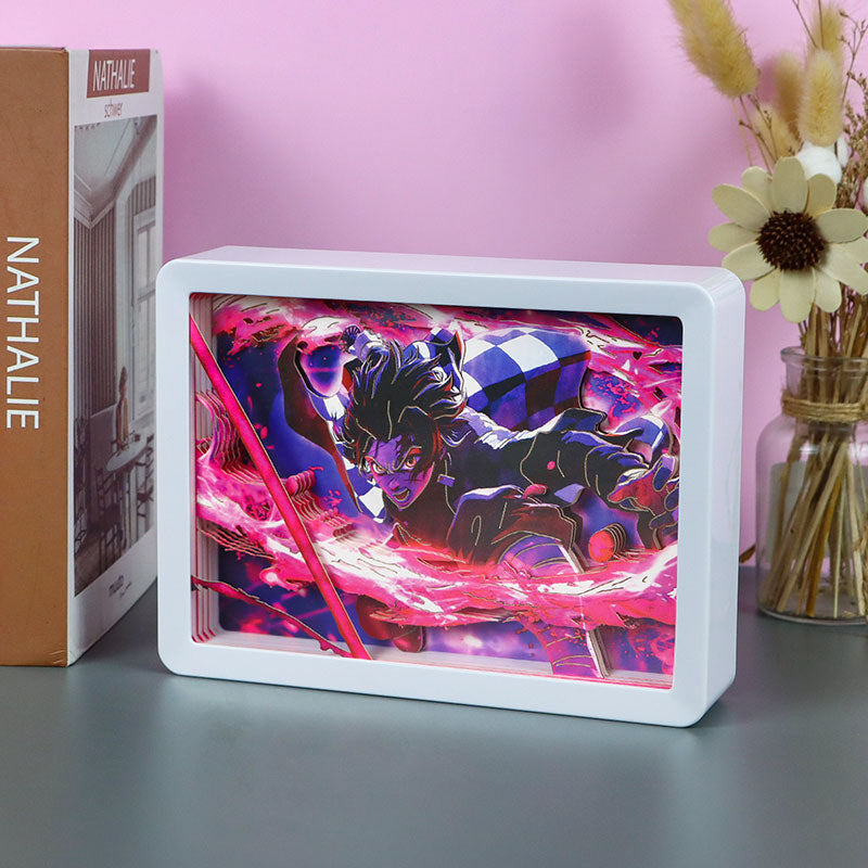 Devil-Slayer Anime Light Box Paper Craving Lamp(Black Shadow Box Frame)