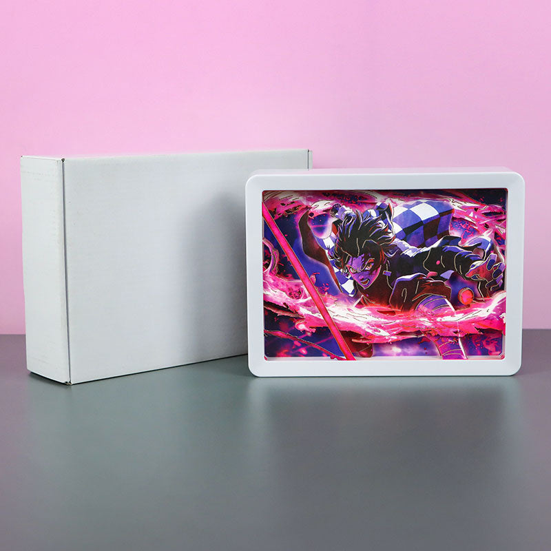 Devil-Slayer Anime Light Box Paper Craving Lamp(Black Shadow Box Frame)