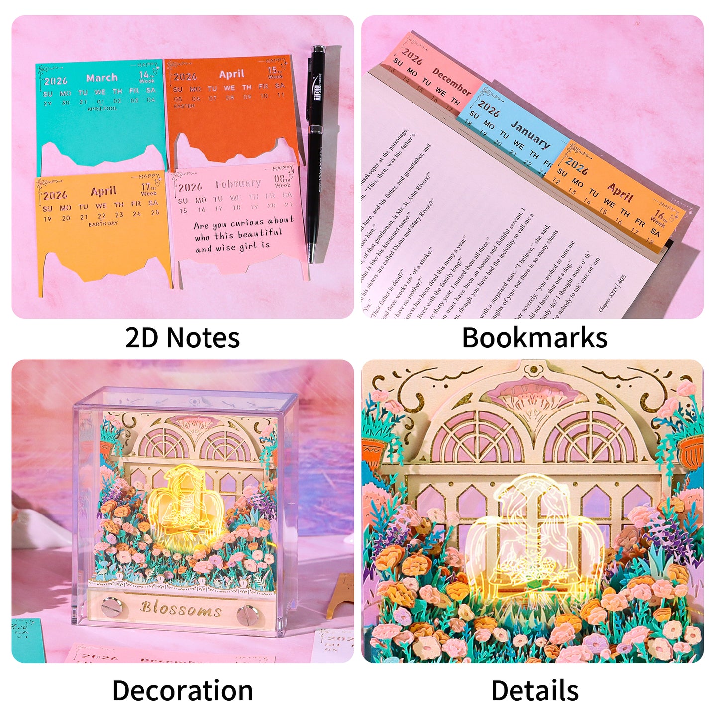 Carnation Flower Blossoms 3D Memo Pad(3D Calendar 2026)