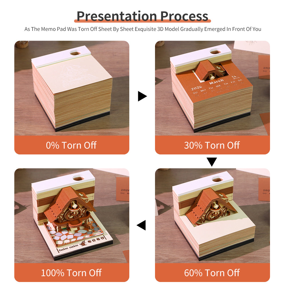 Cuckoo 3D Model Hand Torn Memo Pad With Weekly Calendar 2026