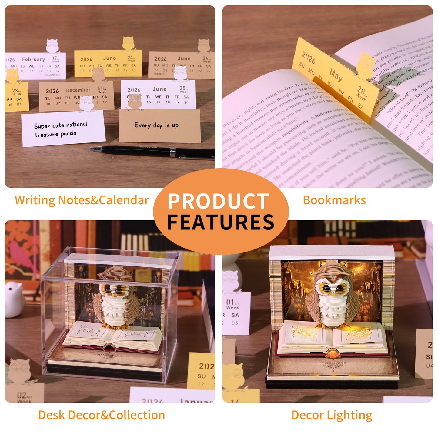 Magic OWL 3D Model Hand Torn Memo Pad With Weekly Calendar 2026
