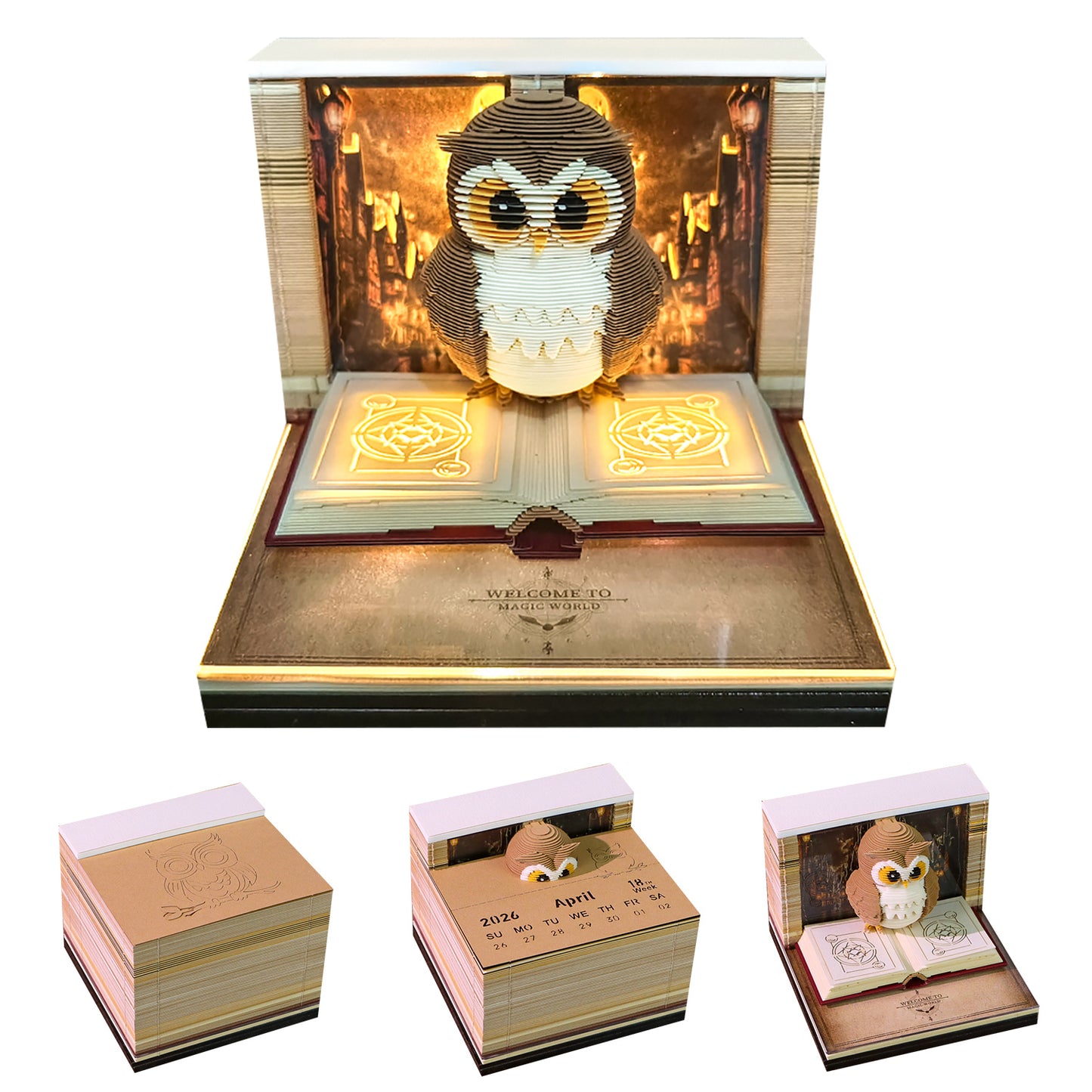 Magic OWL 3D Model Hand Torn Memo Pad With Weekly Calendar 2026