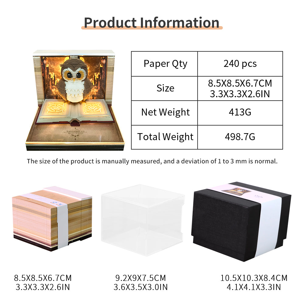 Magic OWL 3D Model Hand Torn Memo Pad With Weekly Calendar 2026