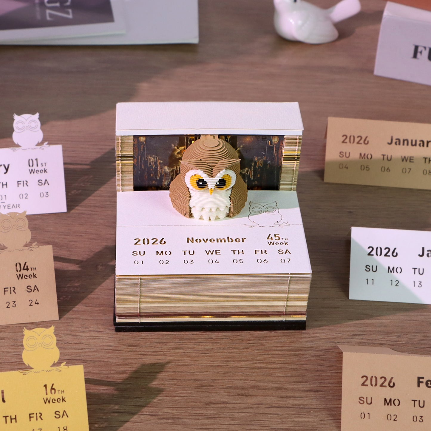 Magic OWL 3D Model Hand Torn Memo Pad With Weekly Calendar 2026