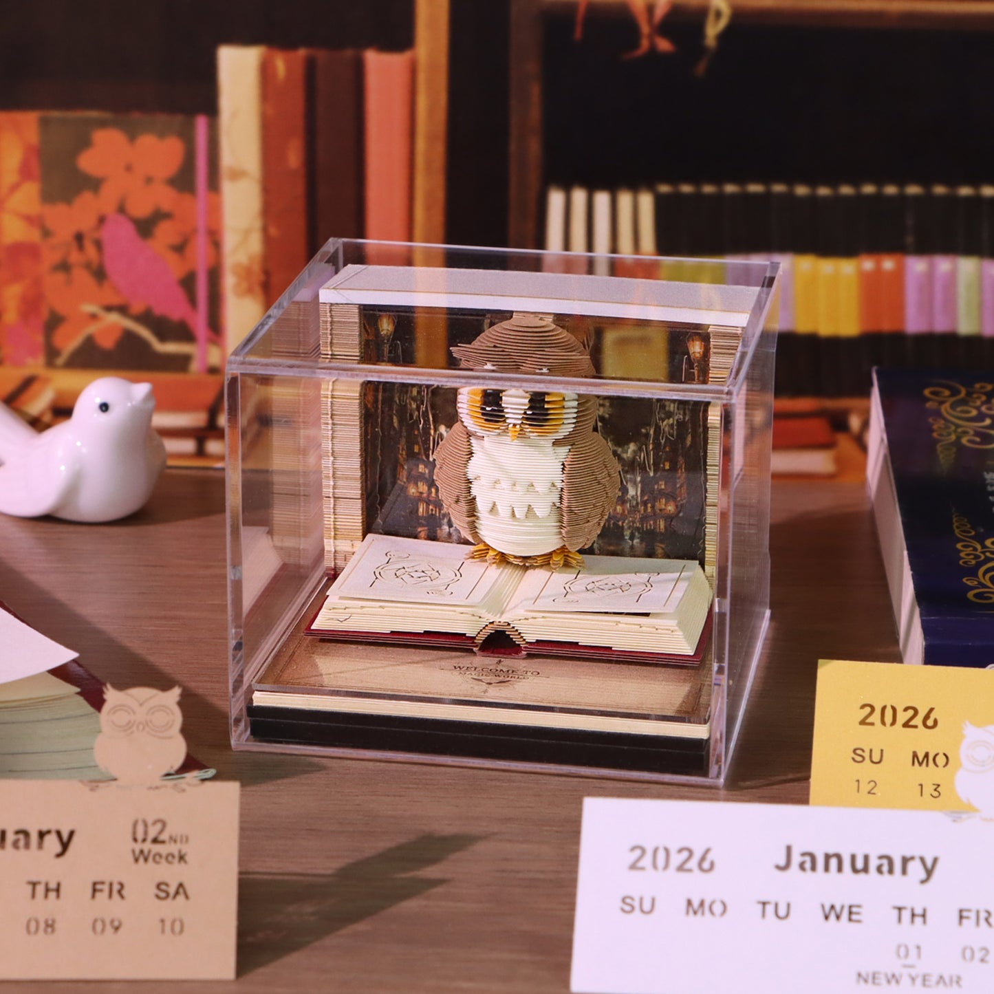 Magic OWL 3D Model Hand Torn Memo Pad With Weekly Calendar 2026