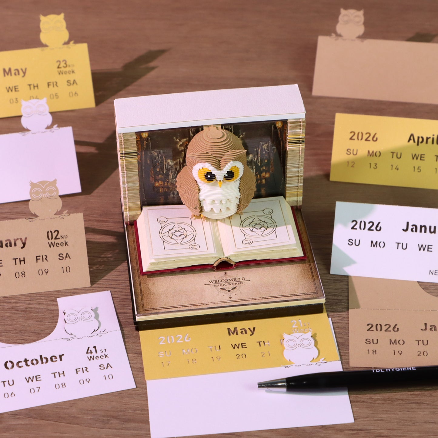 Magic OWL 3D Model Hand Torn Memo Pad With Weekly Calendar 2026