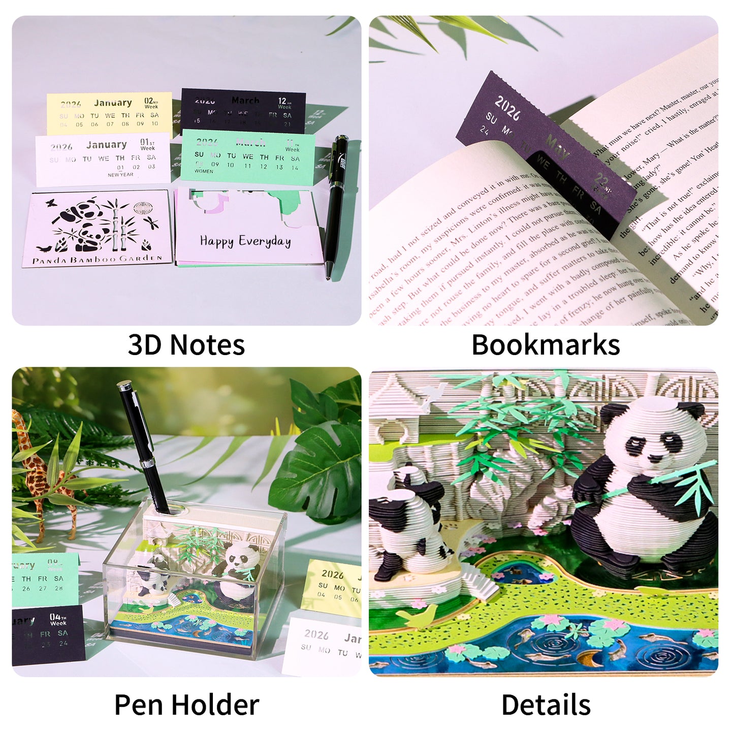 Cute Kung Fu Panda 3D Model Hand Torn Memo Pad With Weekly Calendar 2026