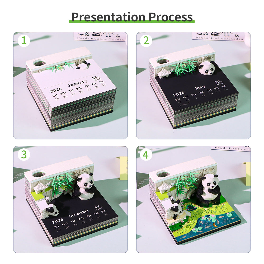 Cute Kung Fu Panda 3D Model Hand Torn Memo Pad With Weekly Calendar 2026