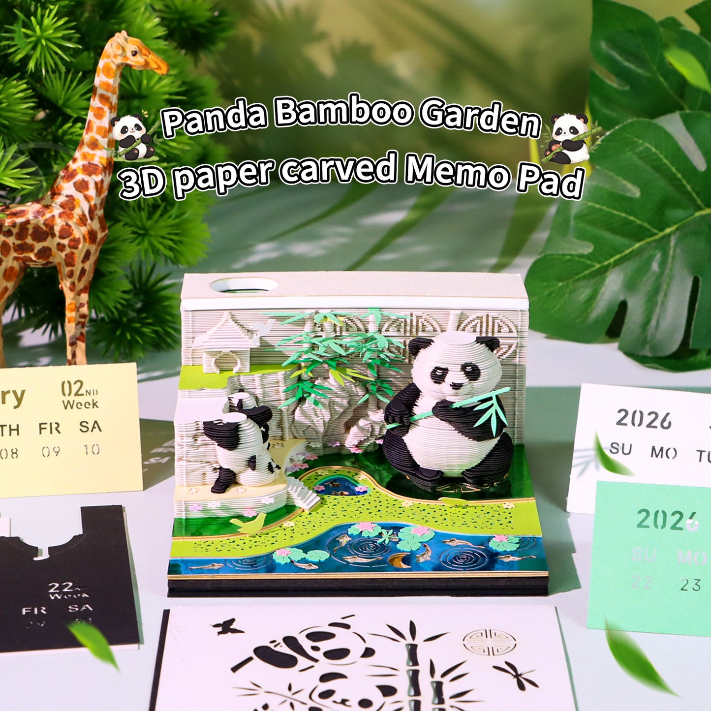 Cute Kung Fu Panda 3D Model Hand Torn Memo Pad With Weekly Calendar 2026