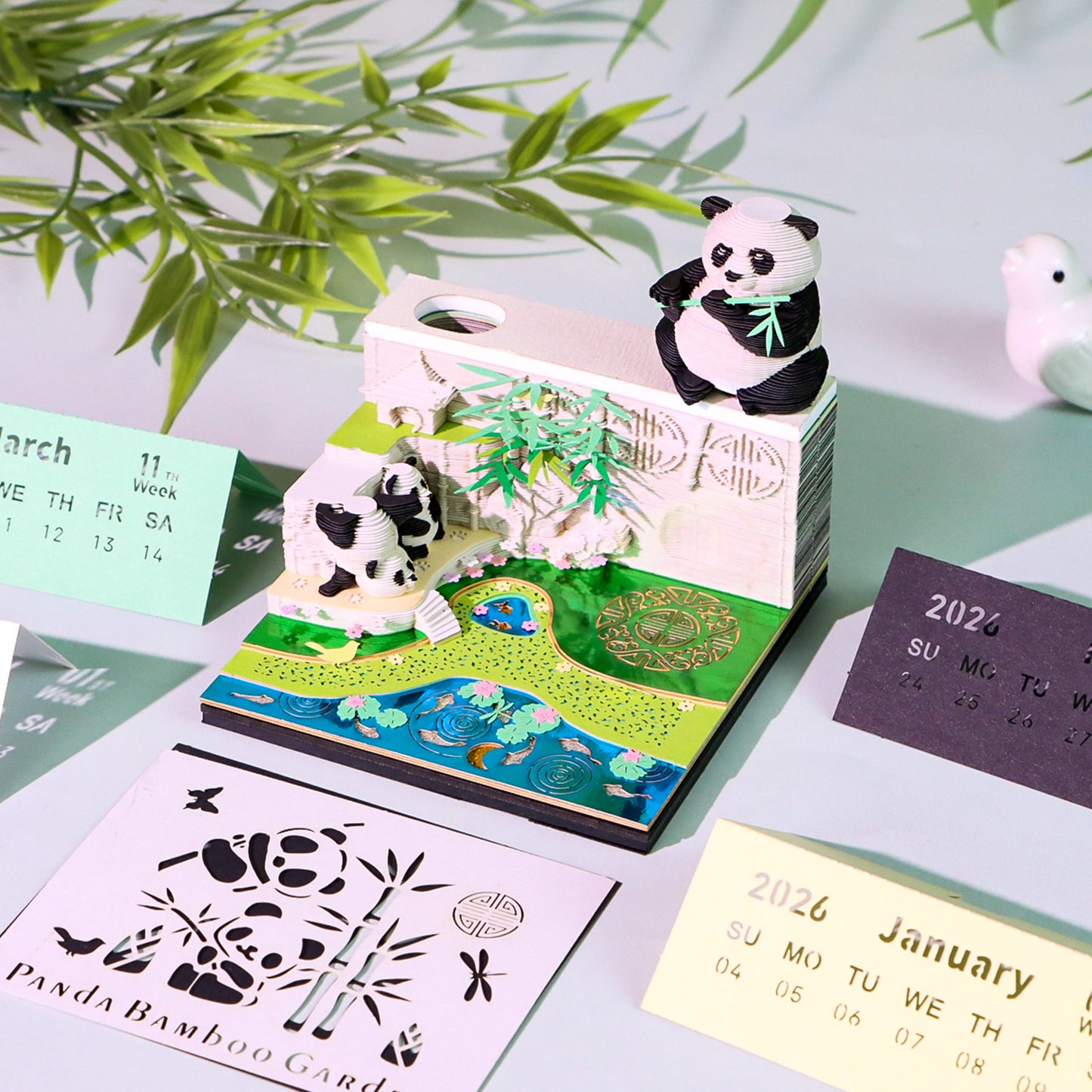 Cute Kung Fu Panda 3D Model Hand Torn Memo Pad With Weekly Calendar 2026