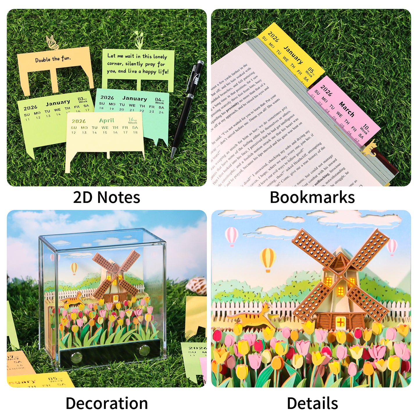 Windmill and Flowers 3D Memo Pad(3D Calendar 2026)