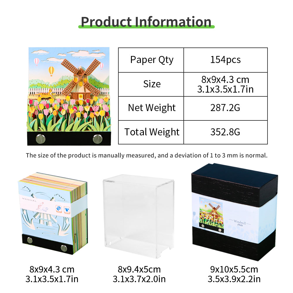 Windmill and Flowers 3D Memo Pad(3D Calendar 2026)