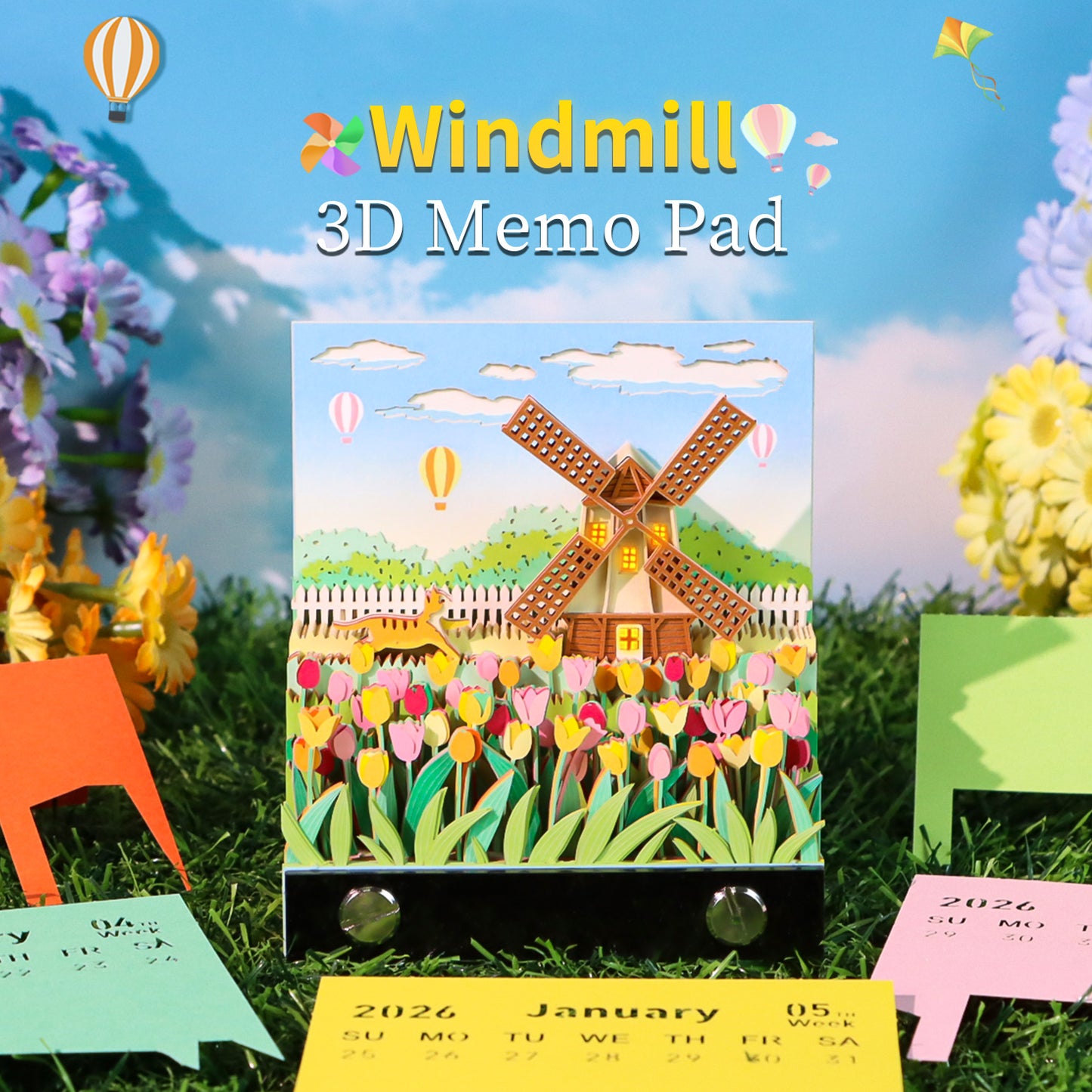 Windmill and Flowers 3D Memo Pad(3D Calendar 2026)