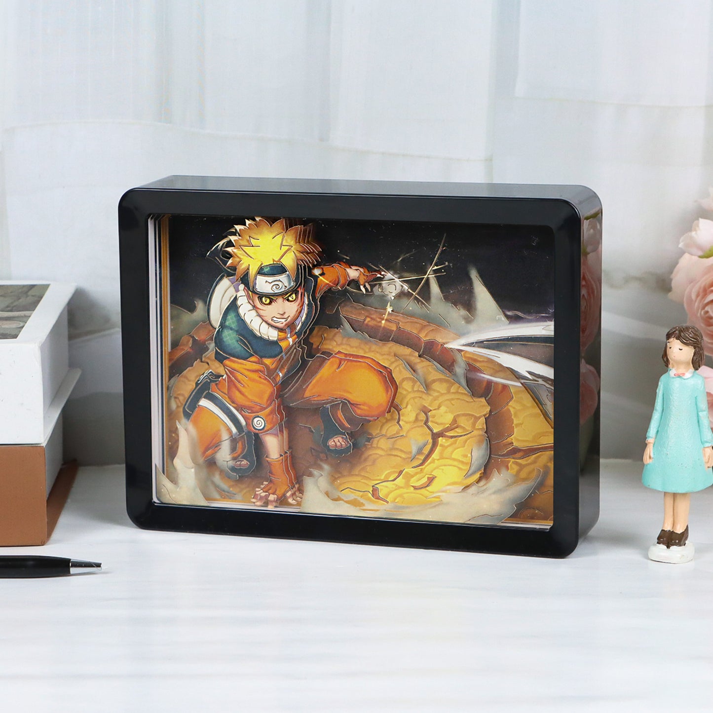 Naruto Uzumaki Anime Light Box Paper Craving Lamp(Black Shadow Box Frame)