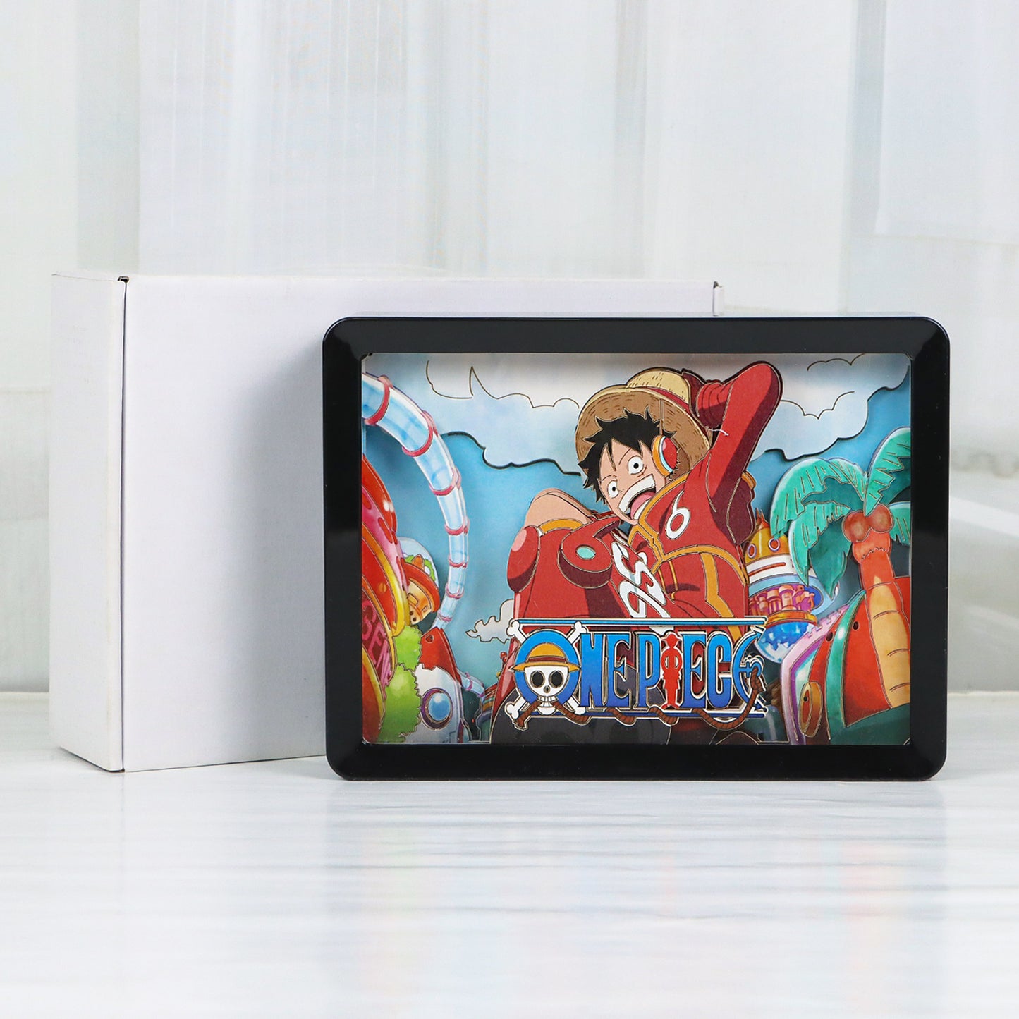 The One Piece Anime Light Box Paper Craving Lamp(Black Shadow Box Frame)