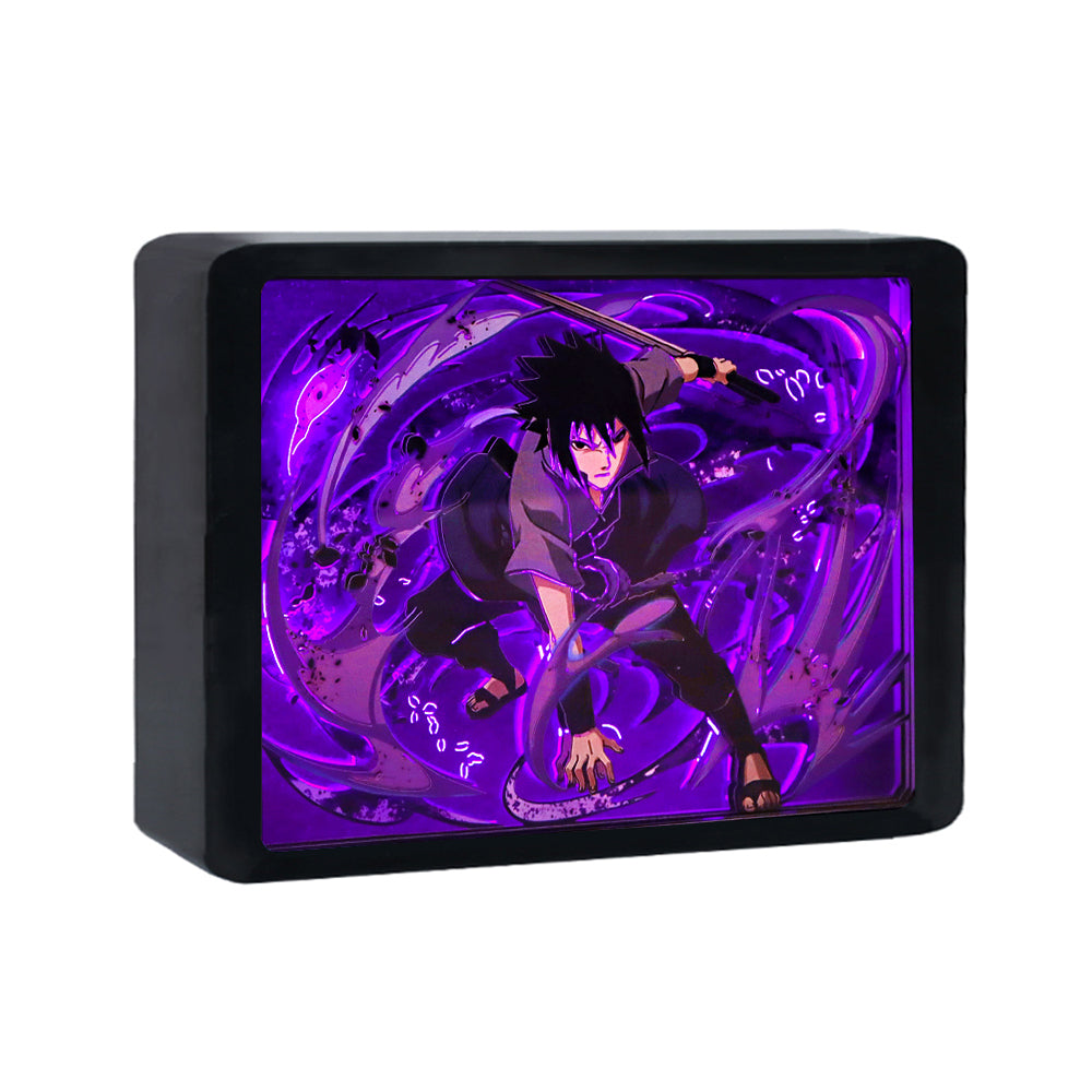 Uchiha Sasuke Naruto Anime Light Box Paper Craving Lamp(Black Shadow Box Frame)
