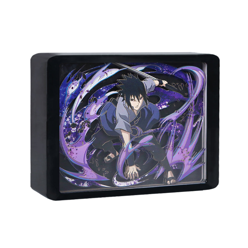 Uchiha Sasuke Naruto Anime Light Box Paper Craving Lamp(Black Shadow Box Frame)