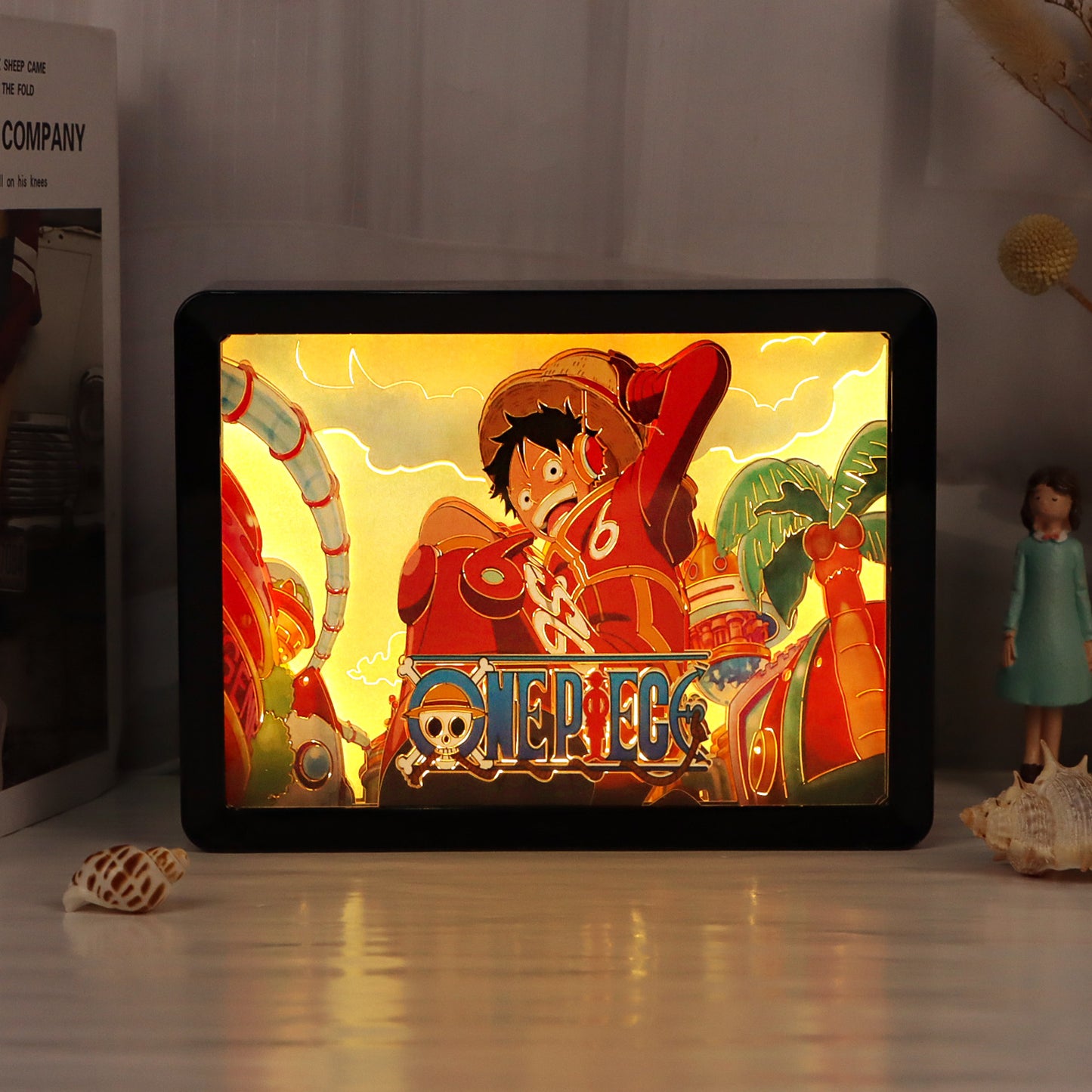 The One Piece Anime Light Box Paper Craving Lamp(Black Shadow Box Frame)