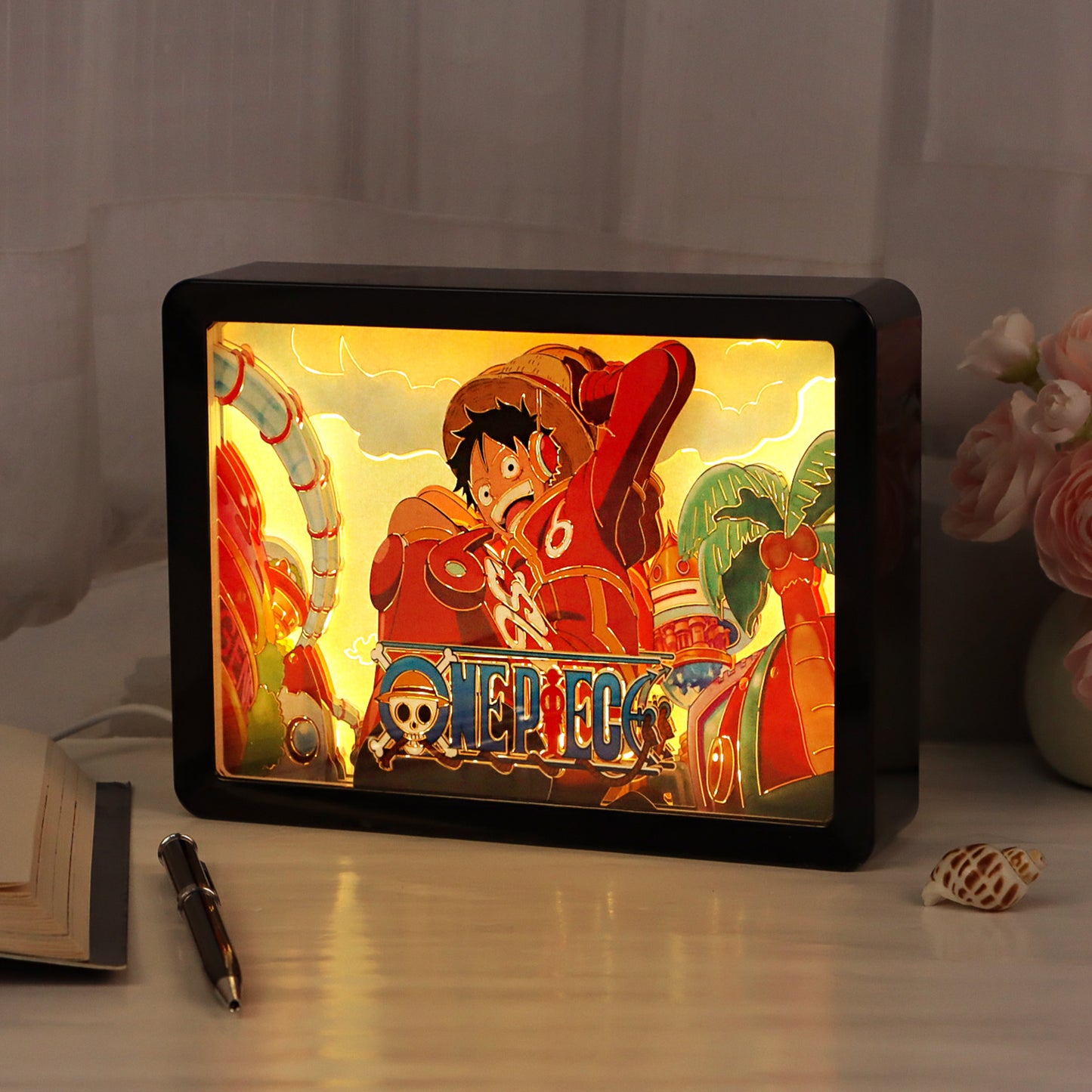 The One Piece Anime Light Box Paper Craving Lamp(Black Shadow Box Frame)