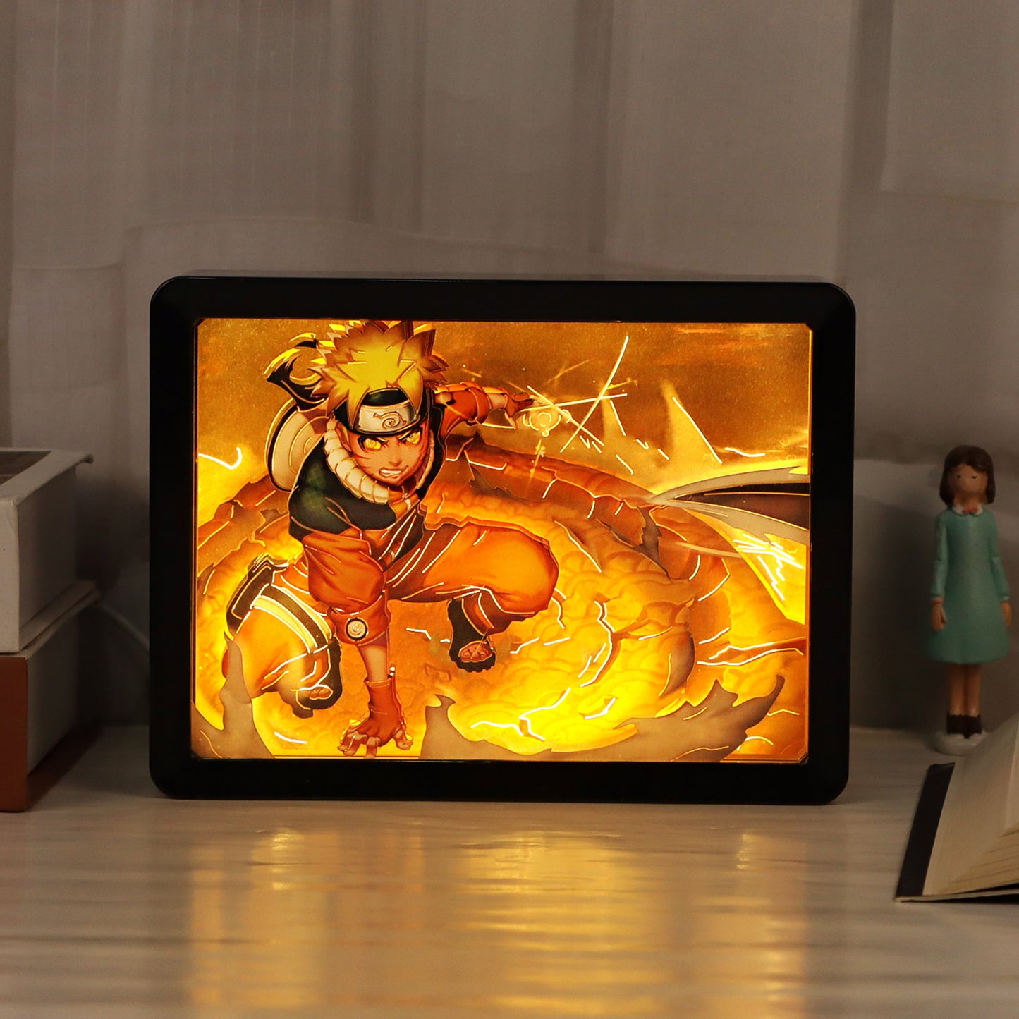 Naruto Uzumaki Anime Light Box Paper Craving Lamp(Black Shadow Box Frame)