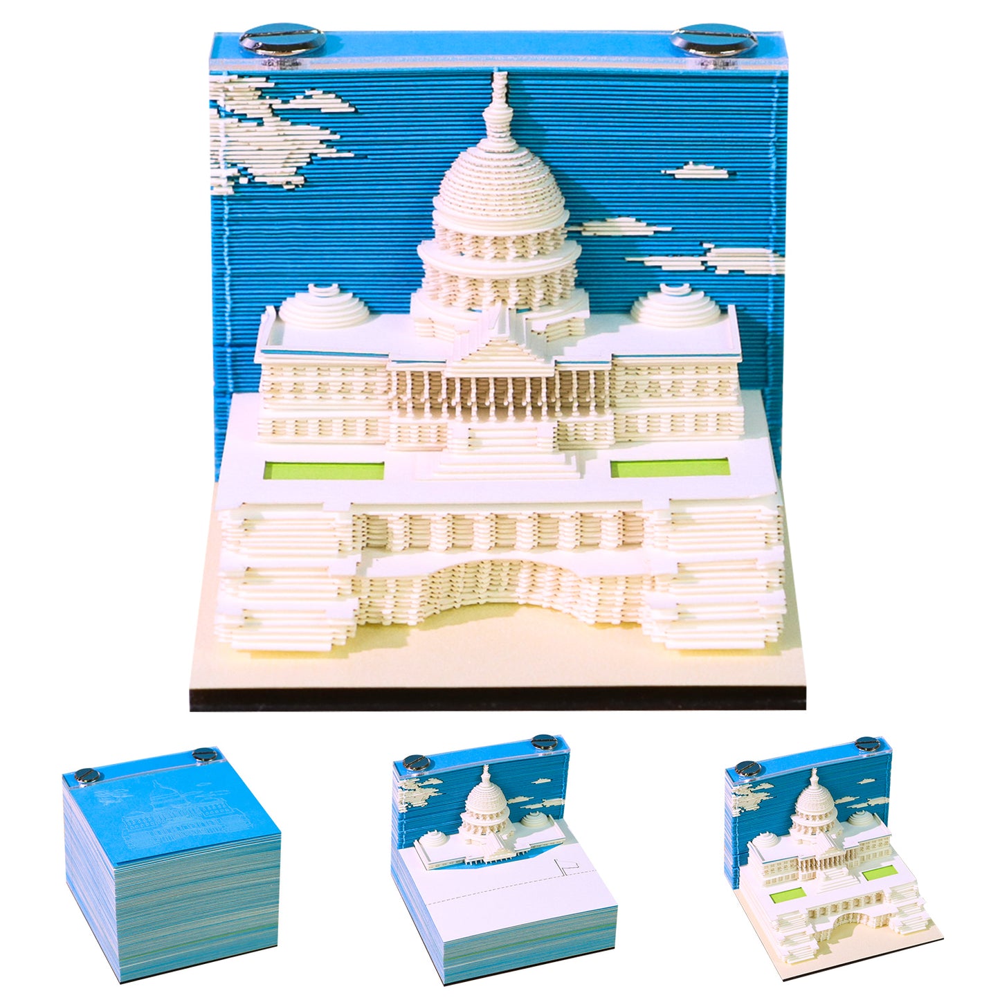 Notre Dame Cathedral,United States Capitol,Santorini and Taj Mahal 3D Miniature Model Hand Torn Memo Pad