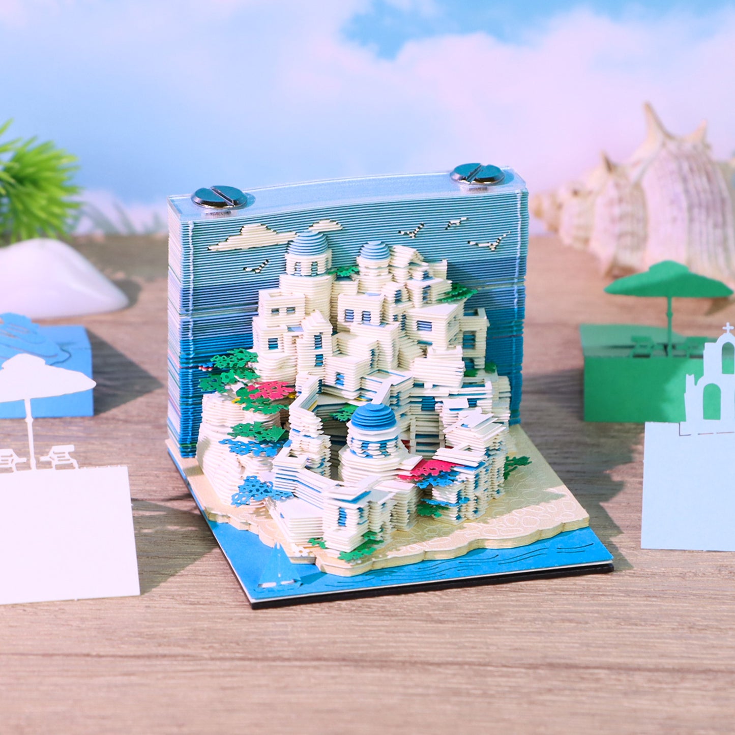 Notre Dame Cathedral,United States Capitol,Santorini and Taj Mahal 3D Miniature Model Hand Torn Memo Pad