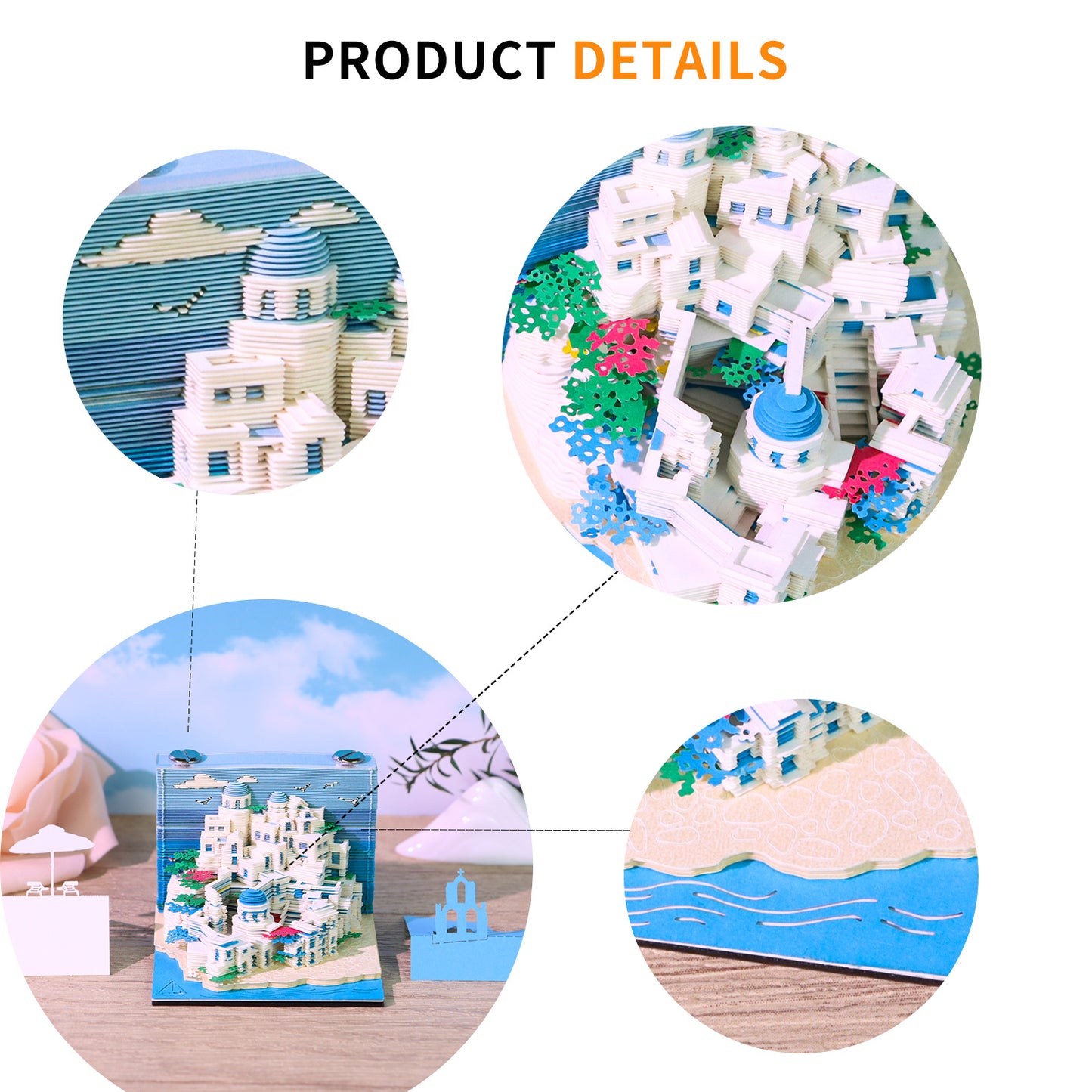 Notre Dame Cathedral,United States Capitol,Santorini and Taj Mahal 3D Miniature Model Hand Torn Memo Pad