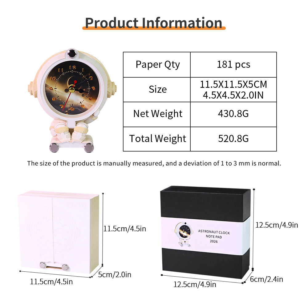 Astronaut 3D Model Memo Pad With Calendar 2026 and Clock