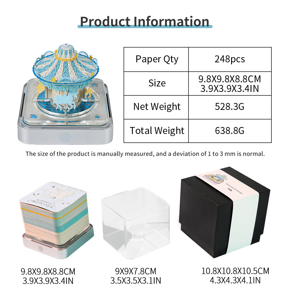 Romantic Carousel 3D Model Hand Torn Memo Pad With Daily Calendar 2026 and Light