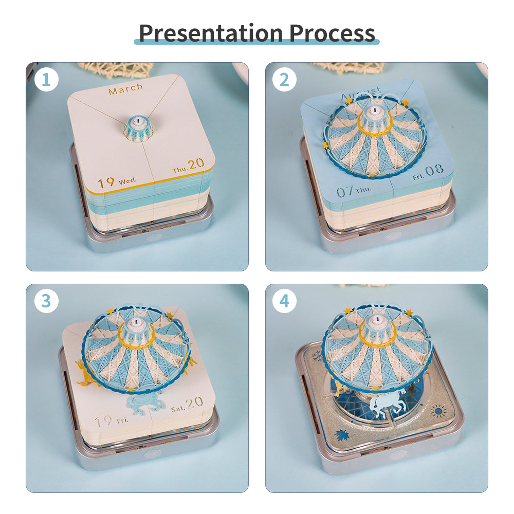 Romantic Carousel 3D Model Hand Torn Memo Pad With Daily Calendar 2026 and Light