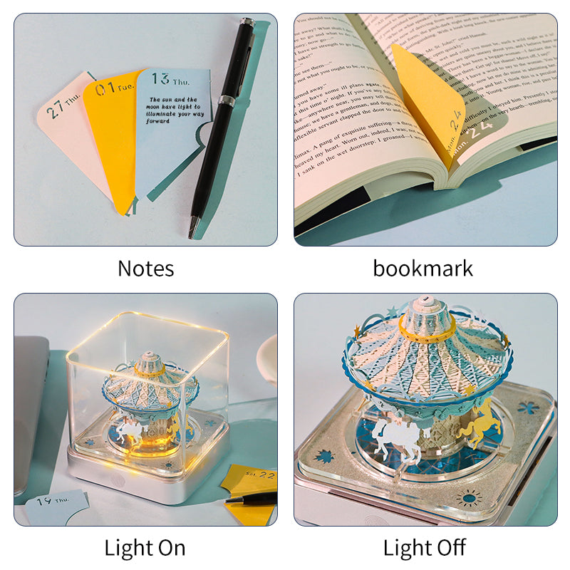 Romantic Carousel 3D Model Hand Torn Memo Pad With Daily Calendar 2026 and Light