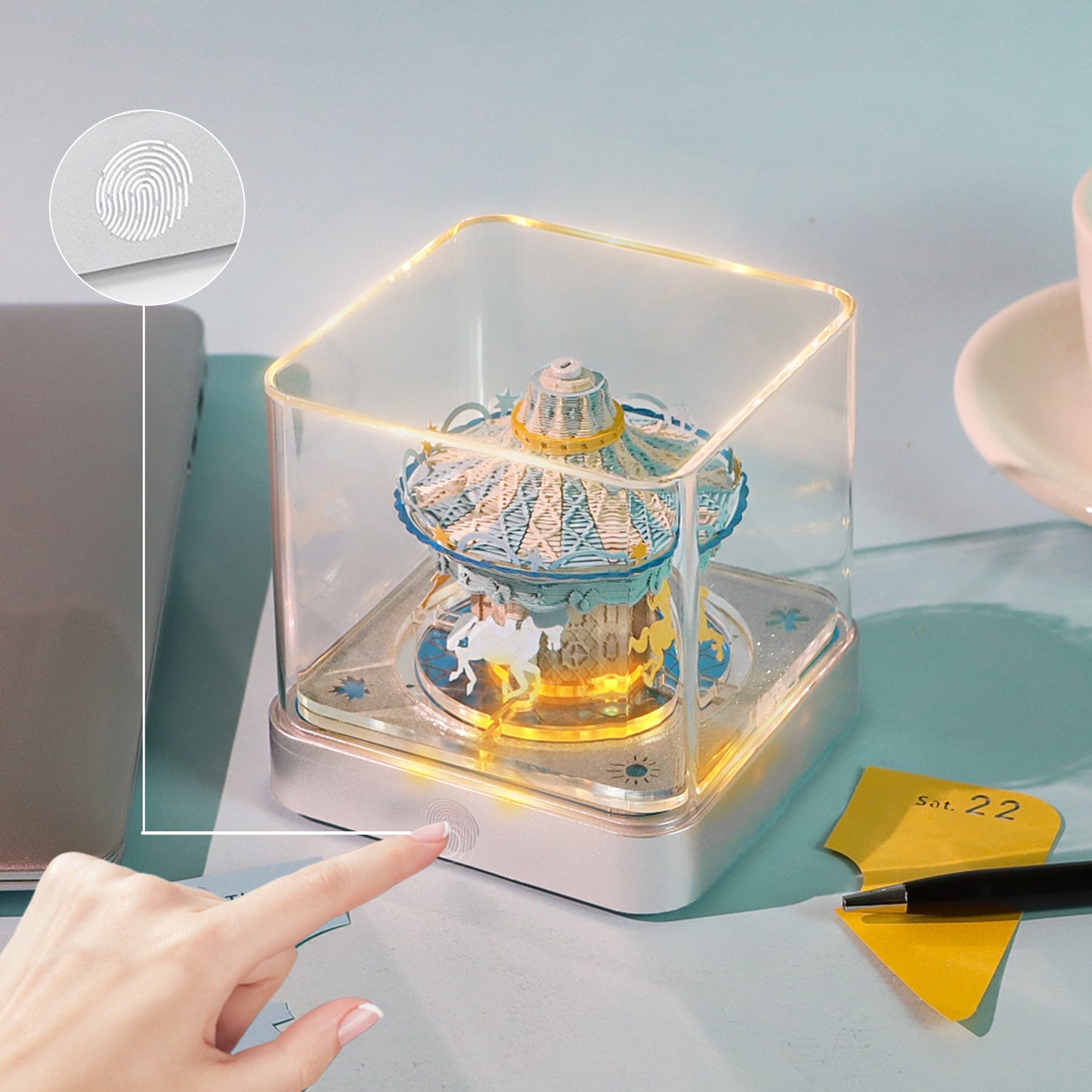 Romantic Carousel 3D Model Hand Torn Memo Pad With Daily Calendar 2026 and Light