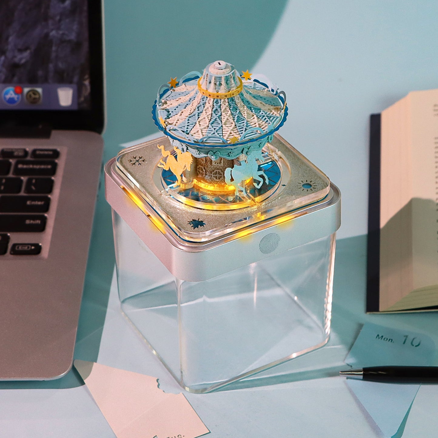 Romantic Carousel 3D Model Hand Torn Memo Pad With Daily Calendar 2026 and Light