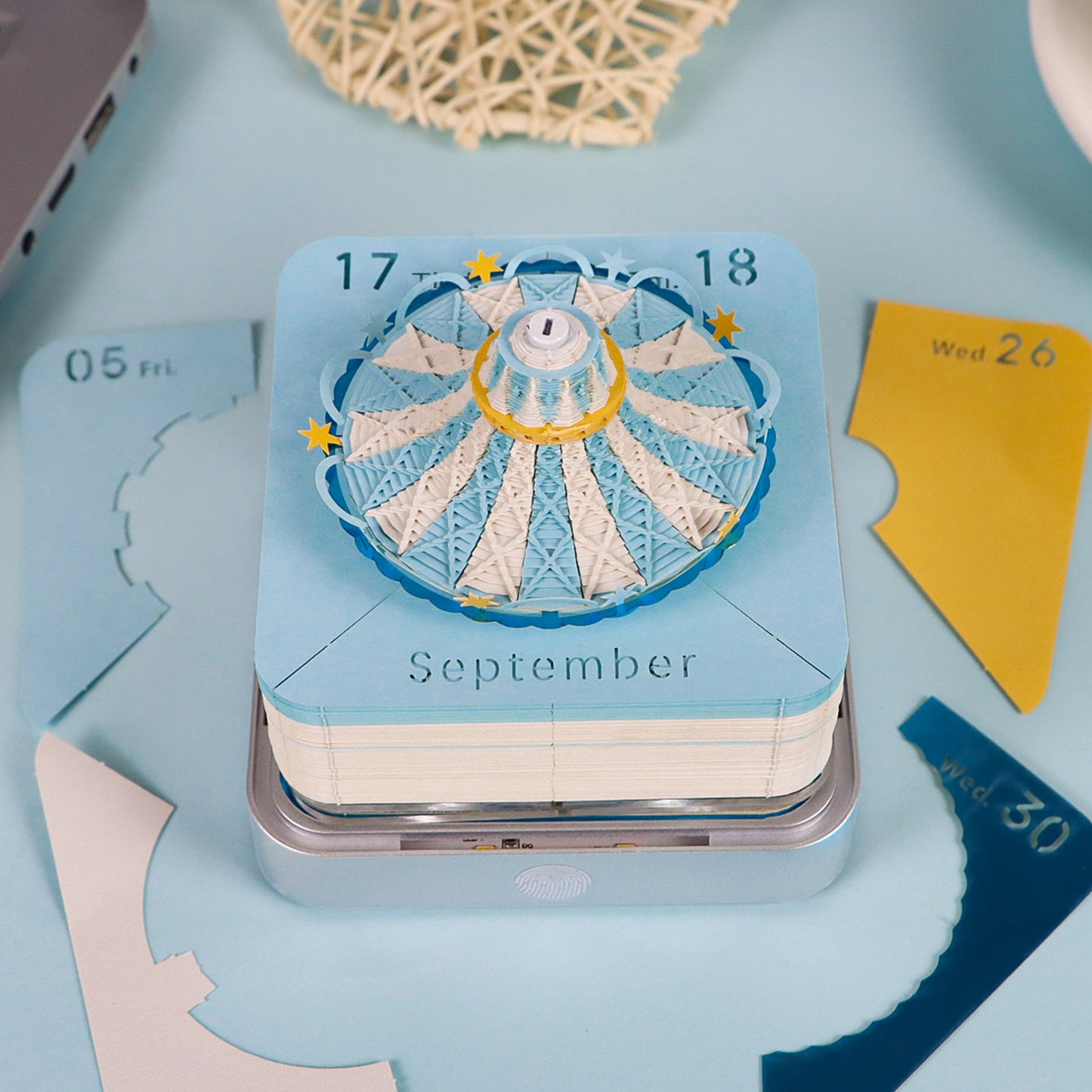 Romantic Carousel 3D Model Hand Torn Memo Pad With Daily Calendar 2026 and Light