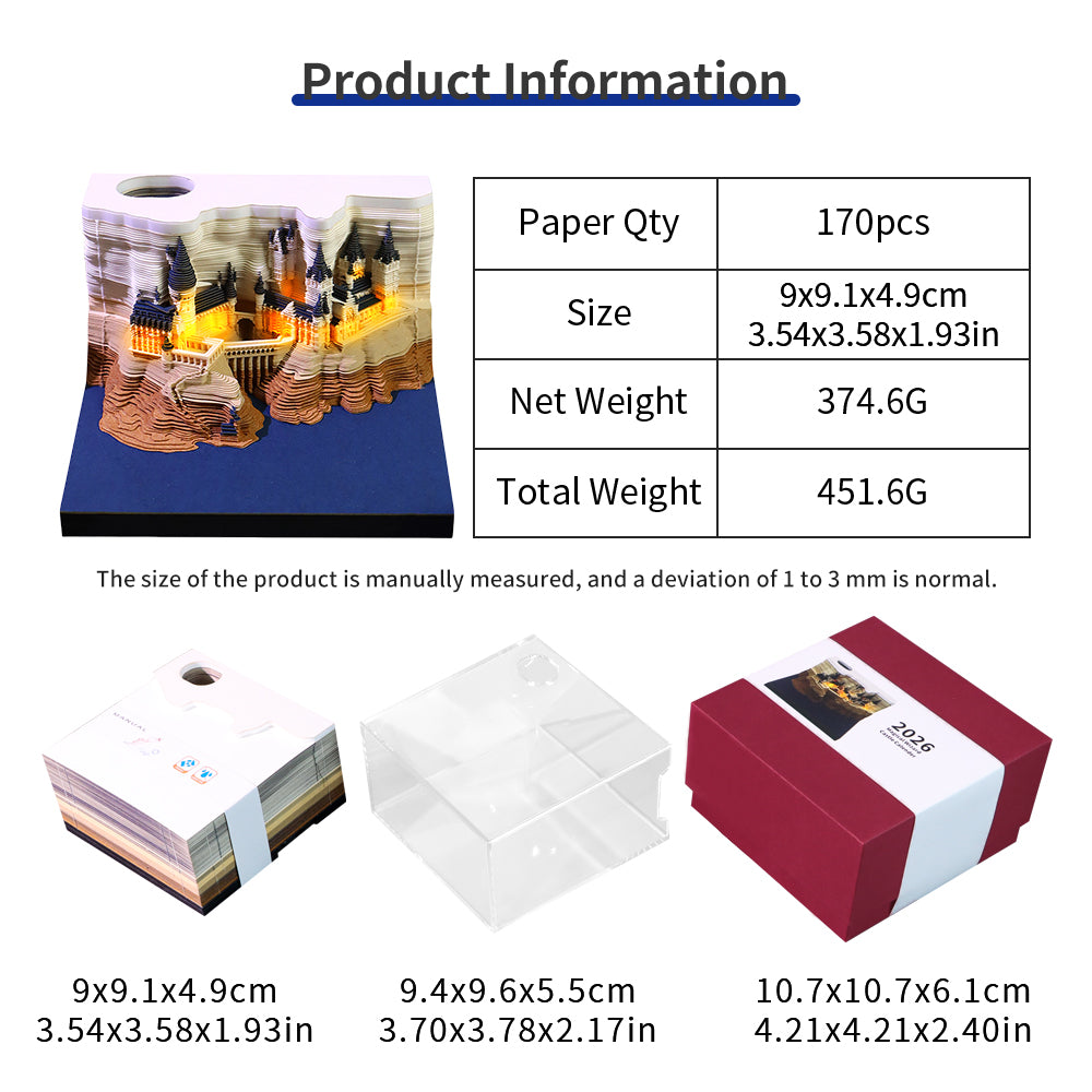 Harry Potter Hogwarts Magic Castle 3D Model Hand Torn Memo Pad With Weekly Calendar 2026