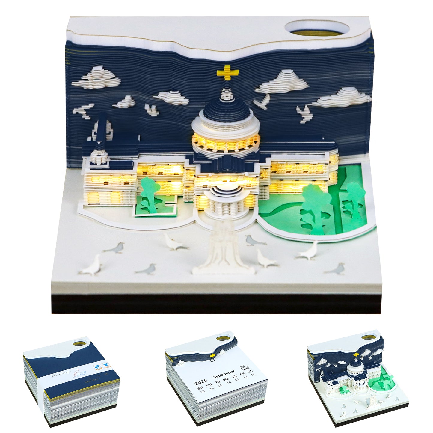 St Paul's Cathedral 3D Model Hand Torn Memo Pad With Weekly Calendar 2026