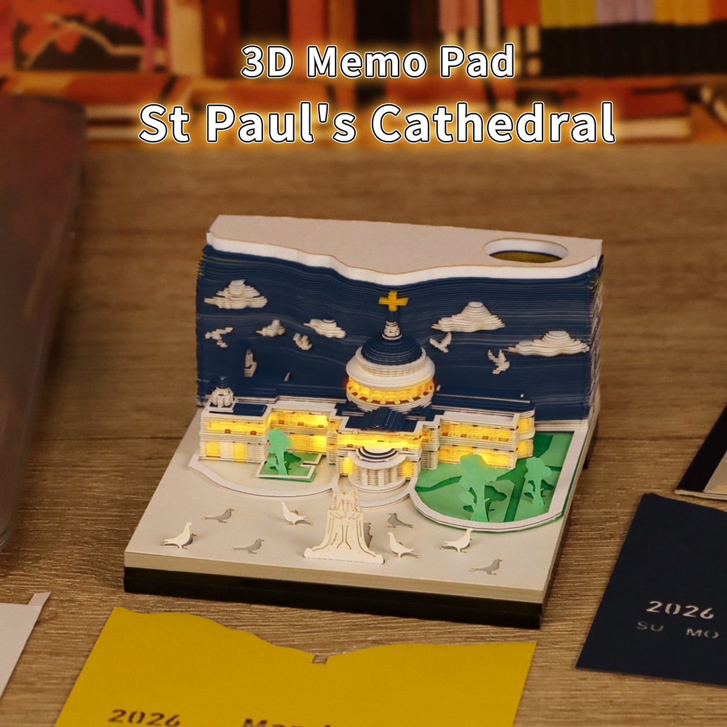 St Paul's Cathedral 3D Model Hand Torn Memo Pad With Weekly Calendar 2026