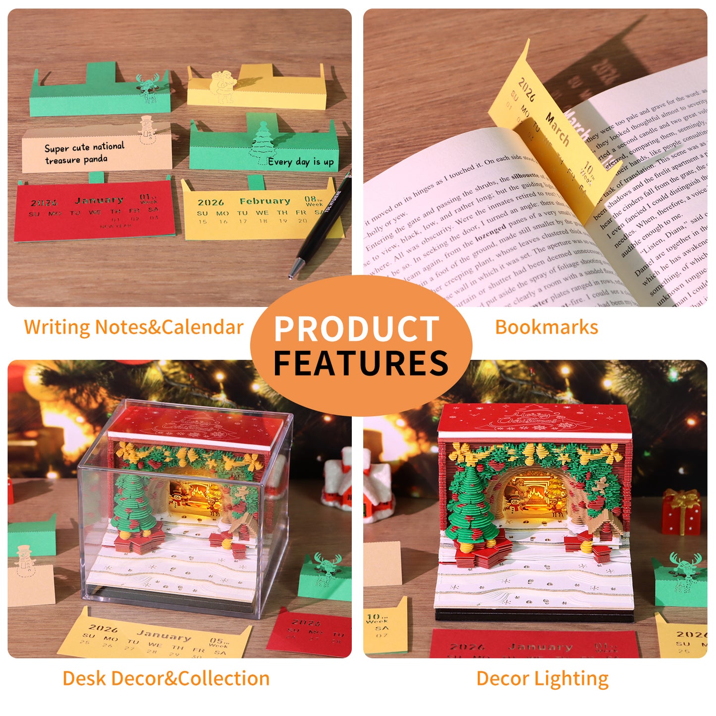 Christmas Tree and Santa House 3D Model Hand Torn Memo Pad With Weekly Calendar 2026