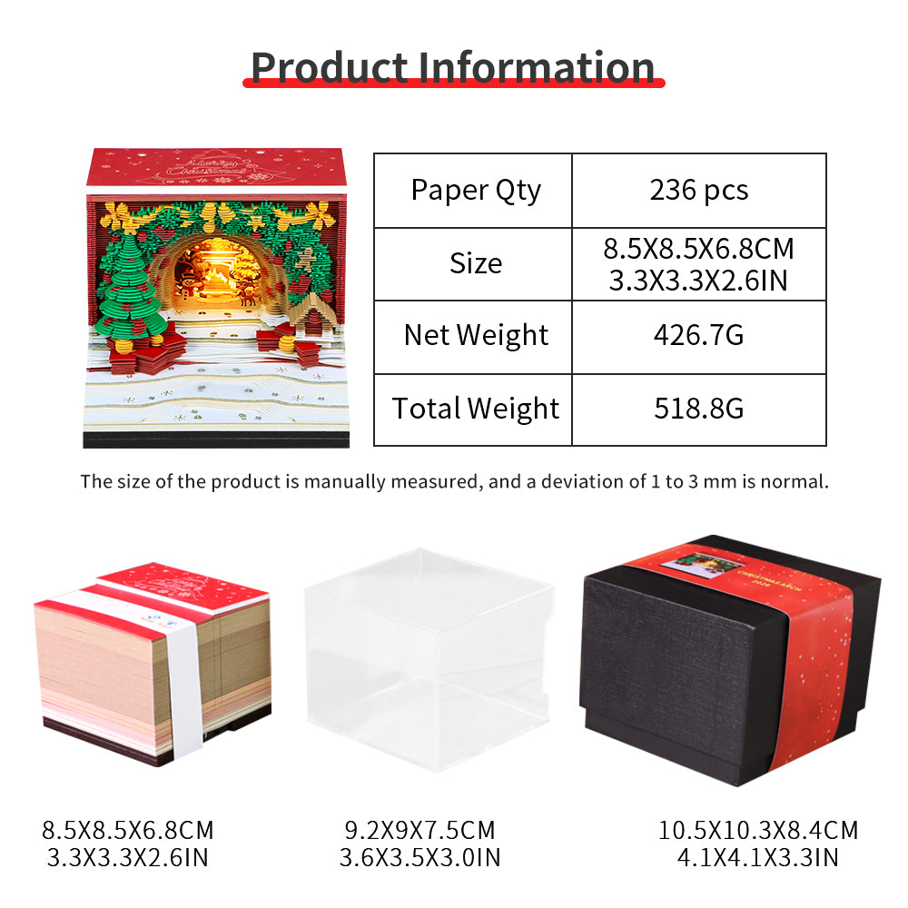 Christmas Tree and Santa House 3D Model Hand Torn Memo Pad With Weekly Calendar 2026