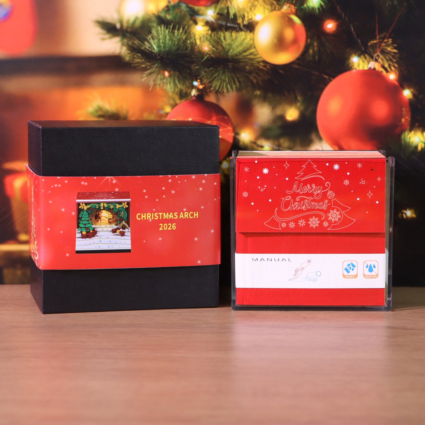 Christmas Tree and Santa House 3D Model Hand Torn Memo Pad With Weekly Calendar 2026