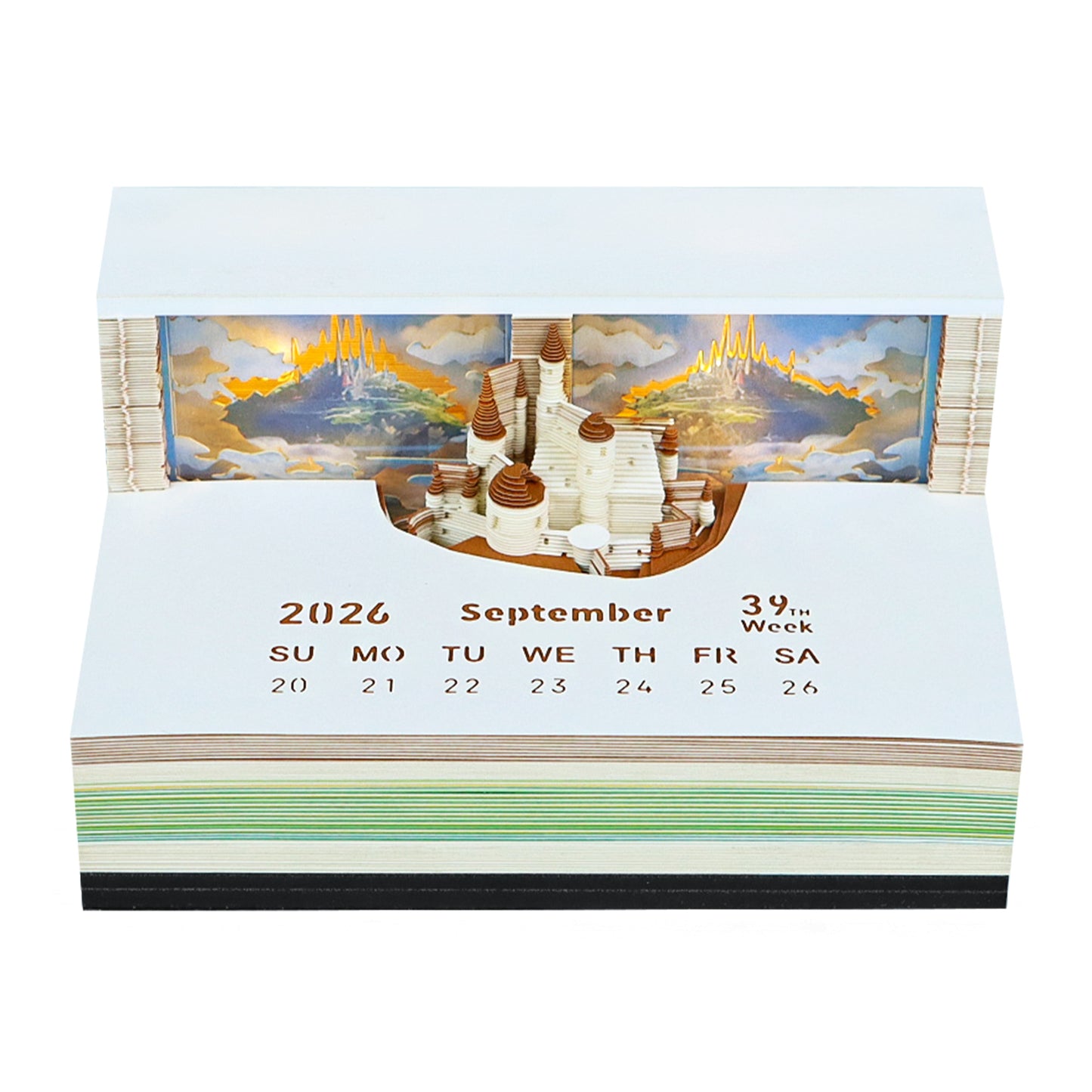 Castle in the Sky 3D Model Hand Torn Memo Pad With Weekly Calendar 2026