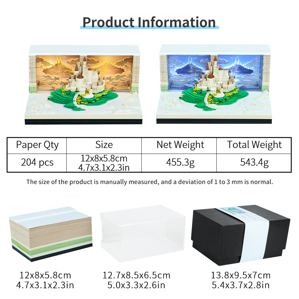 Castle in the Sky 3D Model Hand Torn Memo Pad With Weekly Calendar 2026