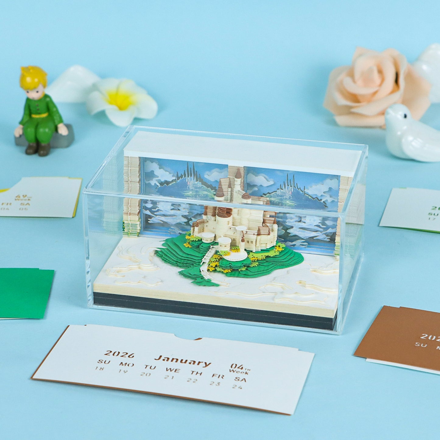Castle in the Sky 3D Model Hand Torn Memo Pad With Weekly Calendar 2026