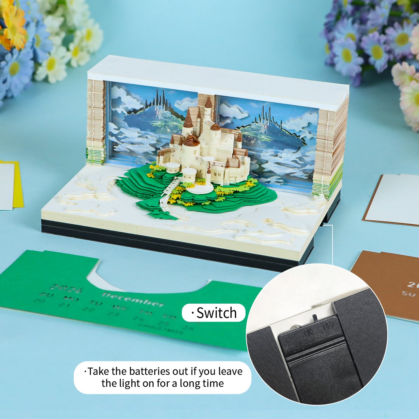 Castle in the Sky 3D Model Hand Torn Memo Pad With Weekly Calendar 2026