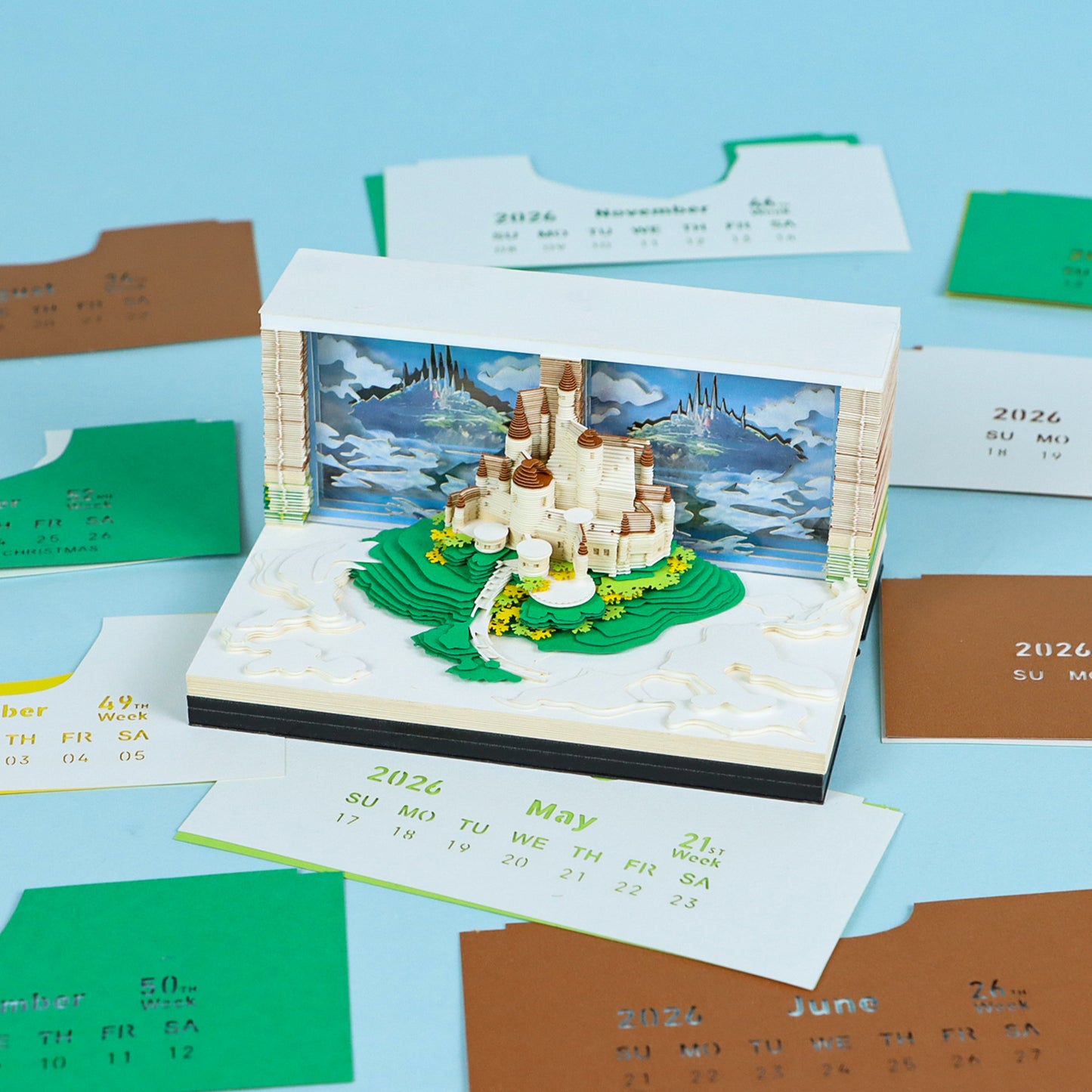 Castle in the Sky 3D Model Hand Torn Memo Pad With Weekly Calendar 2026