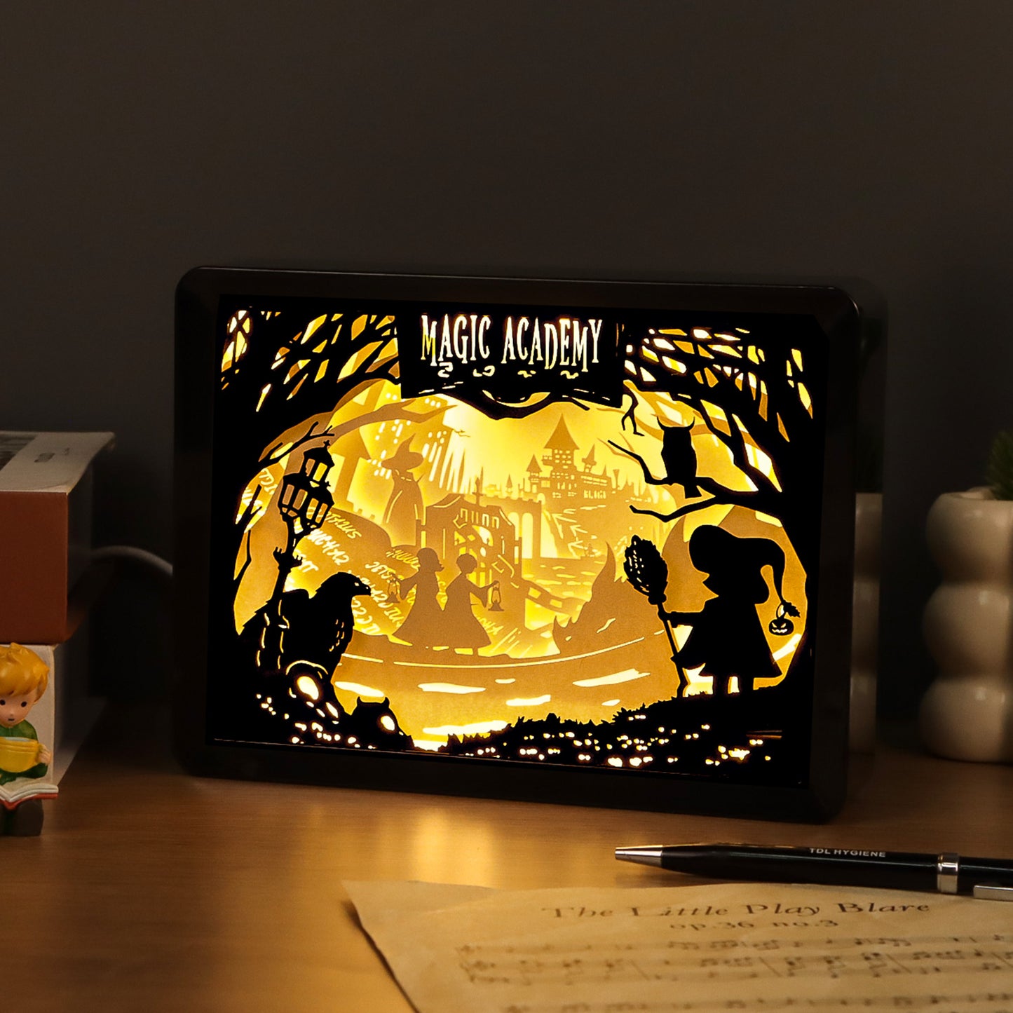 Magic Academy Light Box Paper Craving Lamp(Black Shadow Box Frame)